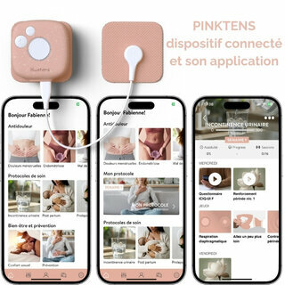 Rélié à des électrodes, il se connecte en bluetooth pour suivre les protocoles de soin : électrostimulation, exercices de Kegel Rélié à des électrodes, il se connecte en bluetooth pour suivre les protocoles de soin : électrostimulation, exercices de Kegel