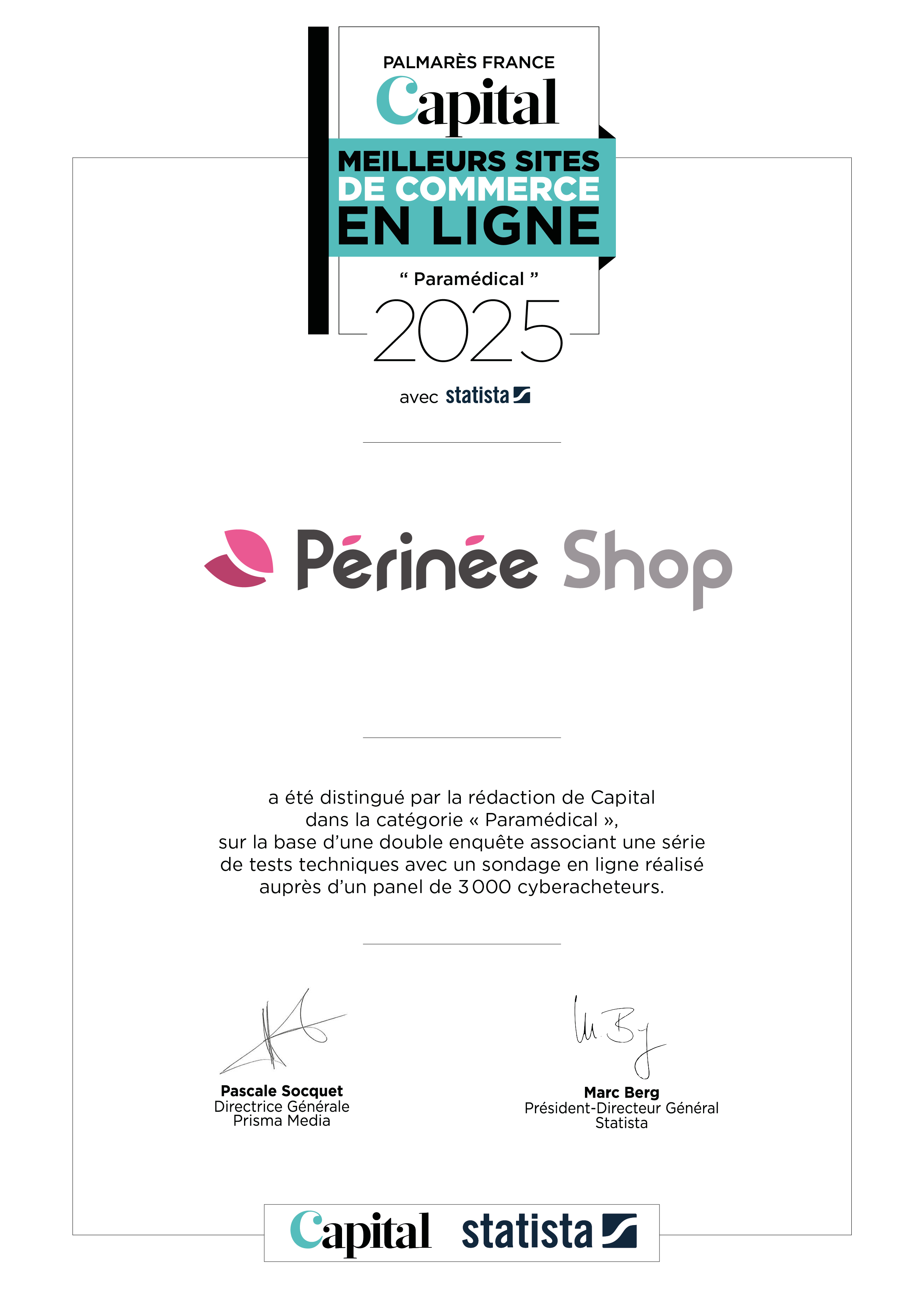 Certificat 2025 Palmarès Capital « Meilleurs sites de commerce en ligne 2025